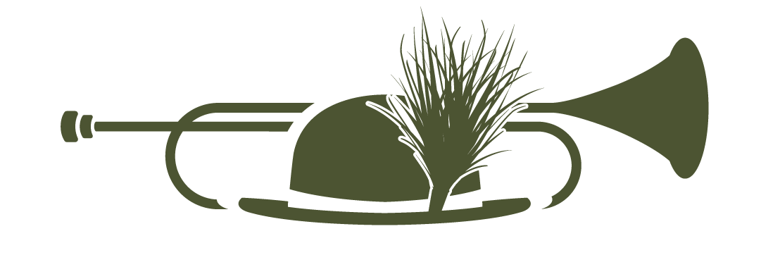 Unser Logo, das aus einer Trompete und dem Hut unserer Uniform besteht.